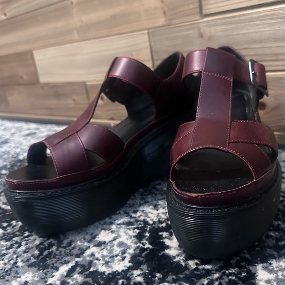 🤩 Rare Dr. Martens Vintage Leather Oxblood Burgundy Quad Platform Sandals Shoes - Picture 9 of 11